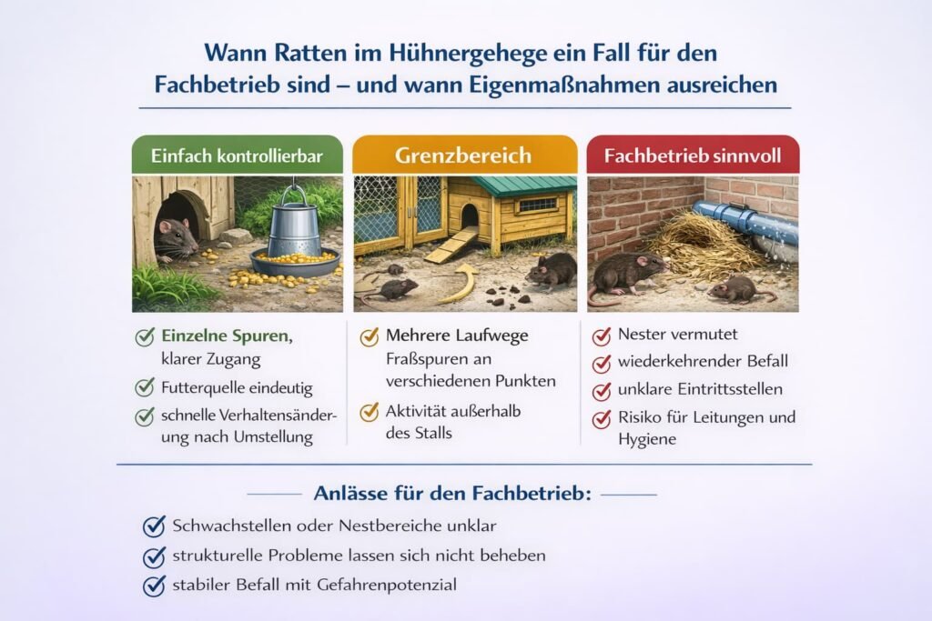 Wann ratten im hühnergehege ein Fall für den Fachbetrieb sind – und wann Eigenmaßnahmen ausreichen