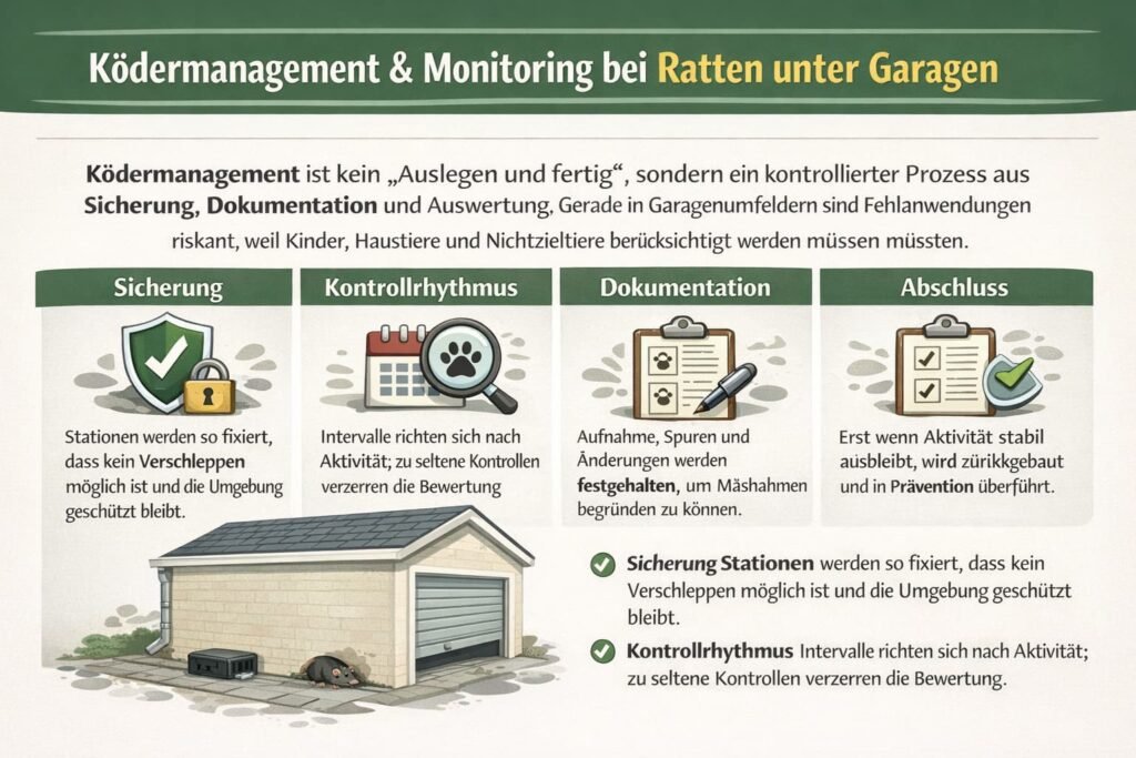 Wie Ködermanagement und Monitoring bei ratten unter garage sicher und rechtskonform umgesetzt werden
