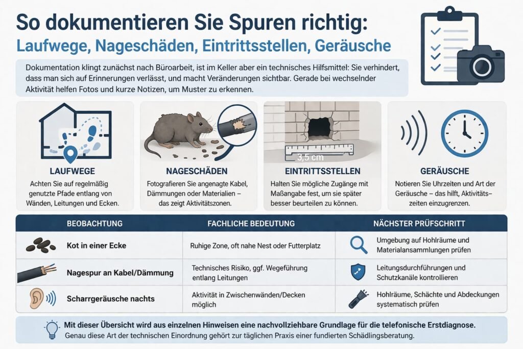 So dokumentieren Sie Spuren richtig: Laufwege, Nageschäden, Eintrittsstellen, Geräusche
