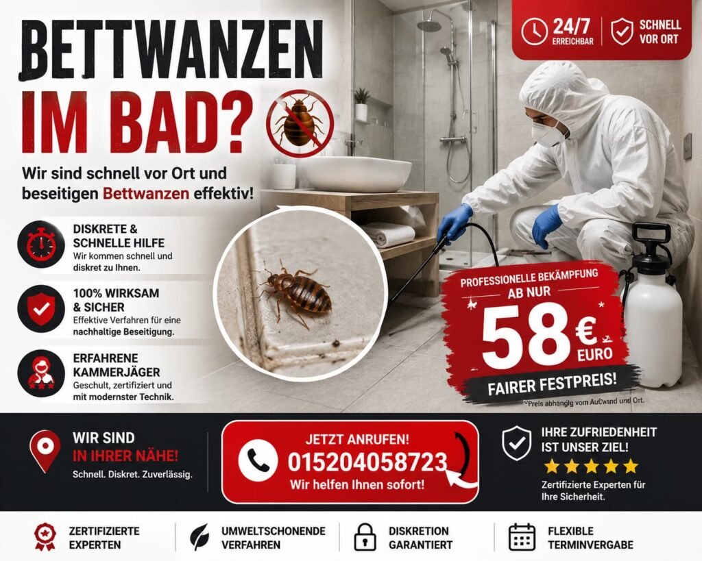 Bettwanzen im Bad bekämpfen ab 58€ | 24h Kammerjäger
