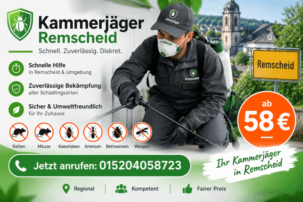 Kammerjäger Remscheid bei Schädlingsbefall – professionelle Schädlingsbekämpfung vor Ort